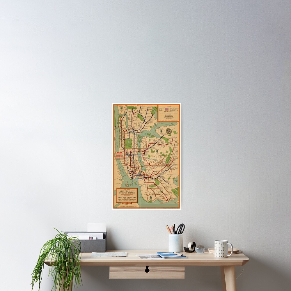 New York City Subway Map Poster For Sale By Abbazabba Redbubble