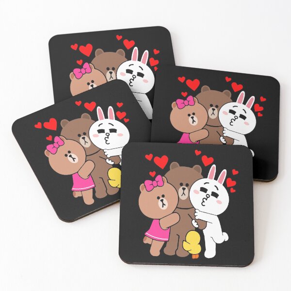 Brown Bear Cony Bunny Rabbit Feel The Love Coasters Set Of For