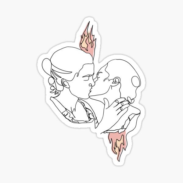 One Line Drawing Of Women Kissing Sticker For Sale By Alekskuz