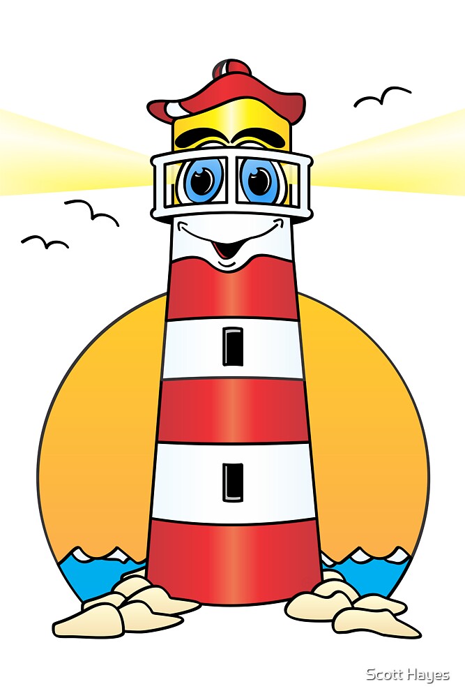 "Lighthouse Cartoon White Red" by Graphxpro | Redbubble