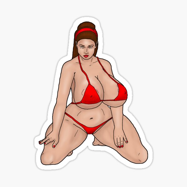 Big Breasted Kneeling Pin Up In A Red Bikini Sticker For Sale By