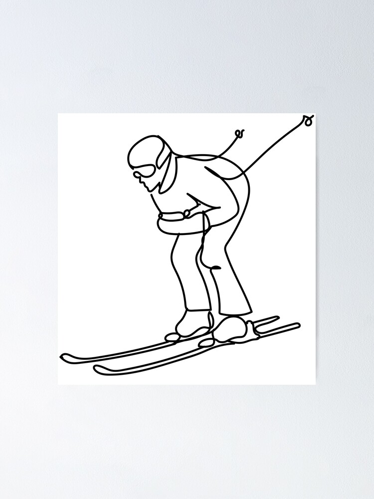 Continuous Line Art Of Skier Poster For Sale By Rskarts Redbubble