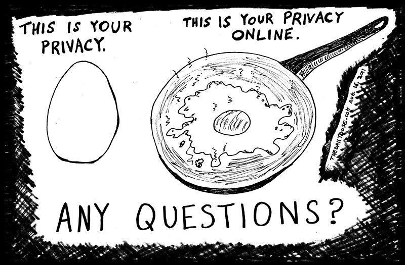 Cartoon about User Privacy: Picture of Egg, caption "This is your privacy". Picture of egg in frying pan, caption "This is your privacy online".
