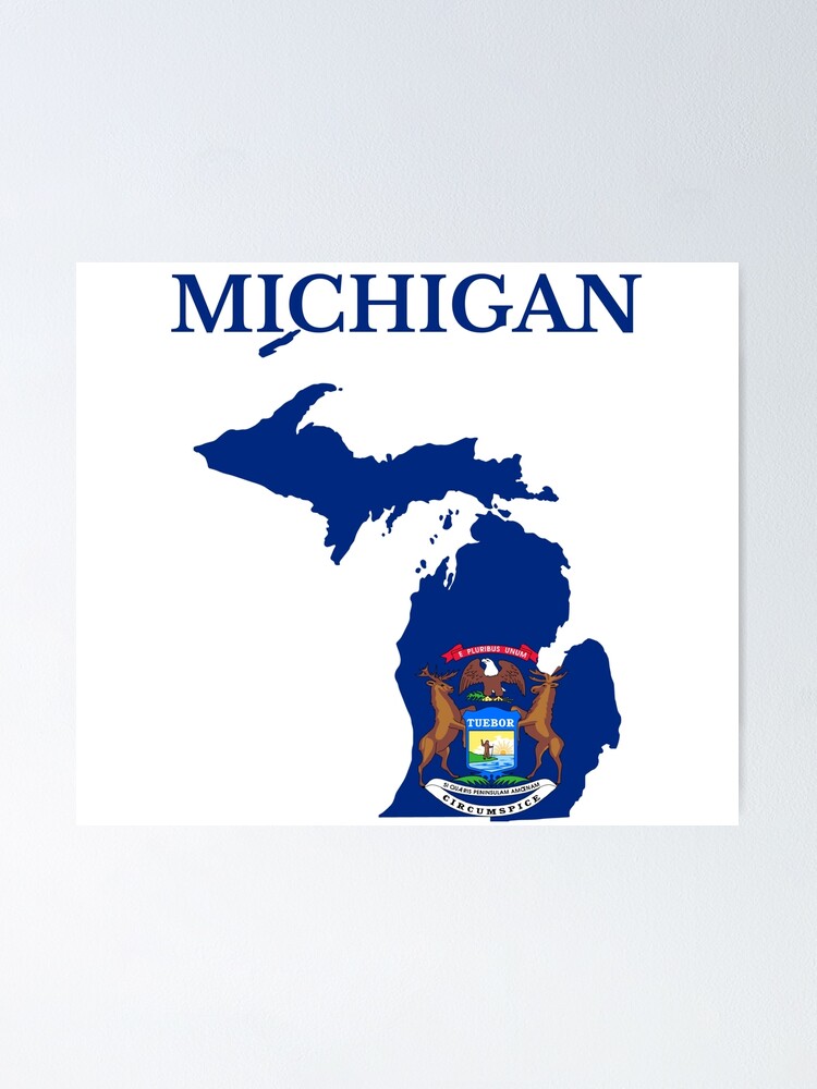 P Ster Mapa De La Bandera De Michigan De Marosharaf Redbubble