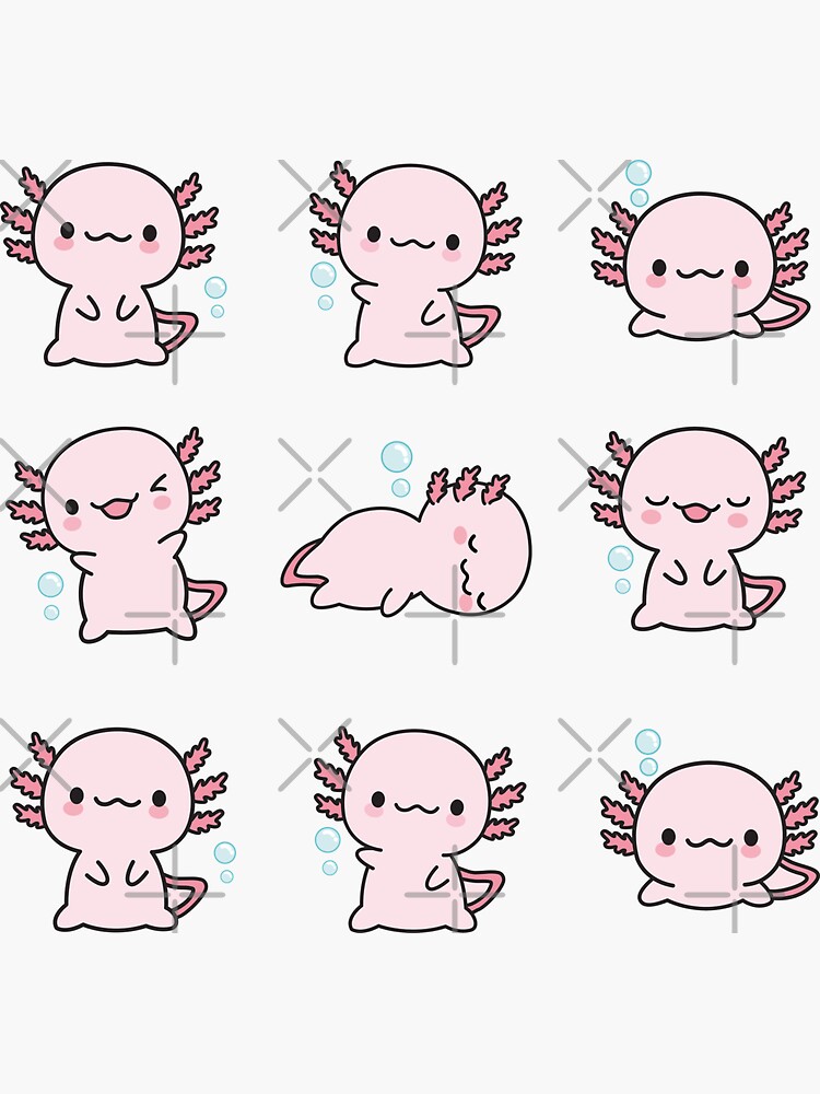 Cute Axolotl Set Sticker For Sale By Xothemonster Redbubble