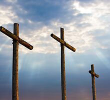 Three Wooden Crosses and Glorious Sky by Kenneth Keifer