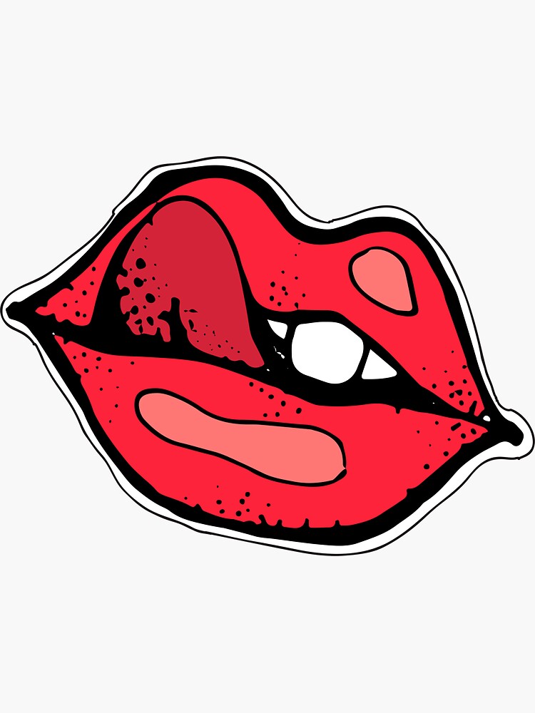 Red Lips Hand Drawn Sticker Rock N Roll Concept Sticker By