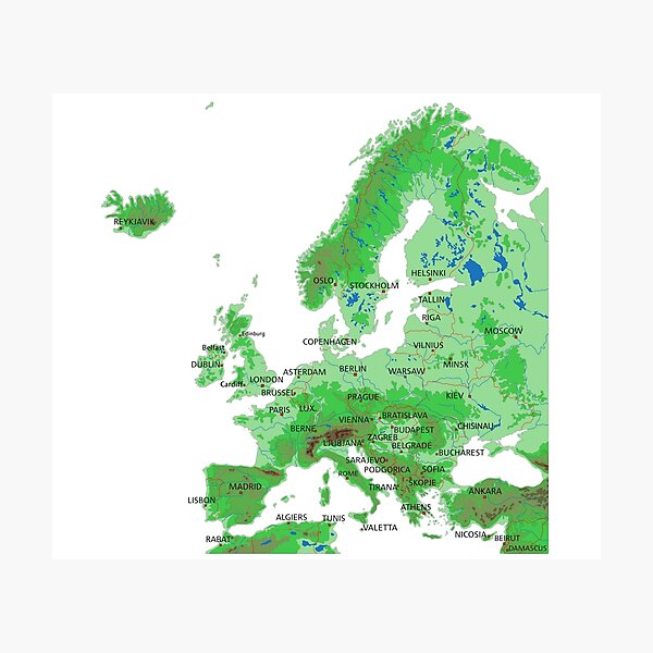 EUROPE Detailed Physical Map Topographic Map Of EUROPE With Country