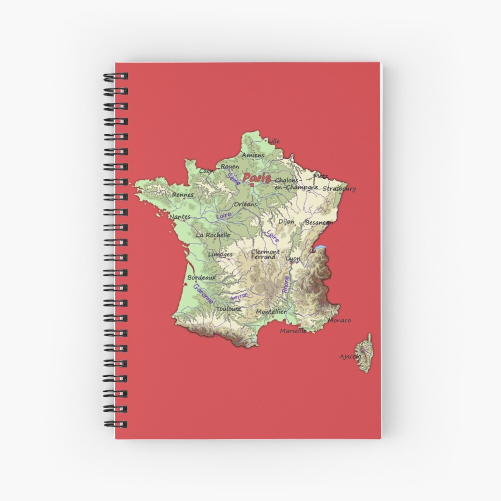 Cuaderno De Espiral Mapa En Relieve De Francia Mapa Topogr Fico De Francia Con Capitales Y