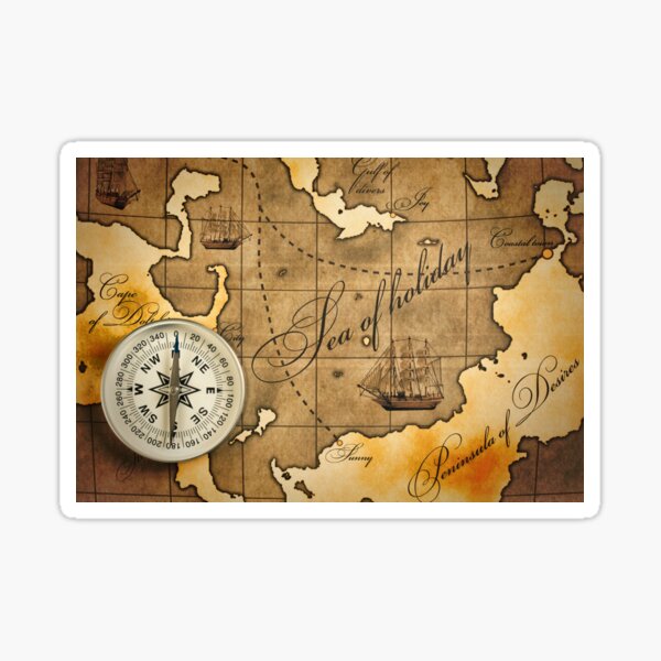 Compass And Map Sticker For Sale By Alexrow Redbubble