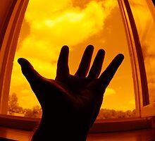 Man with outstretched hand by window by Sami Sarkis
