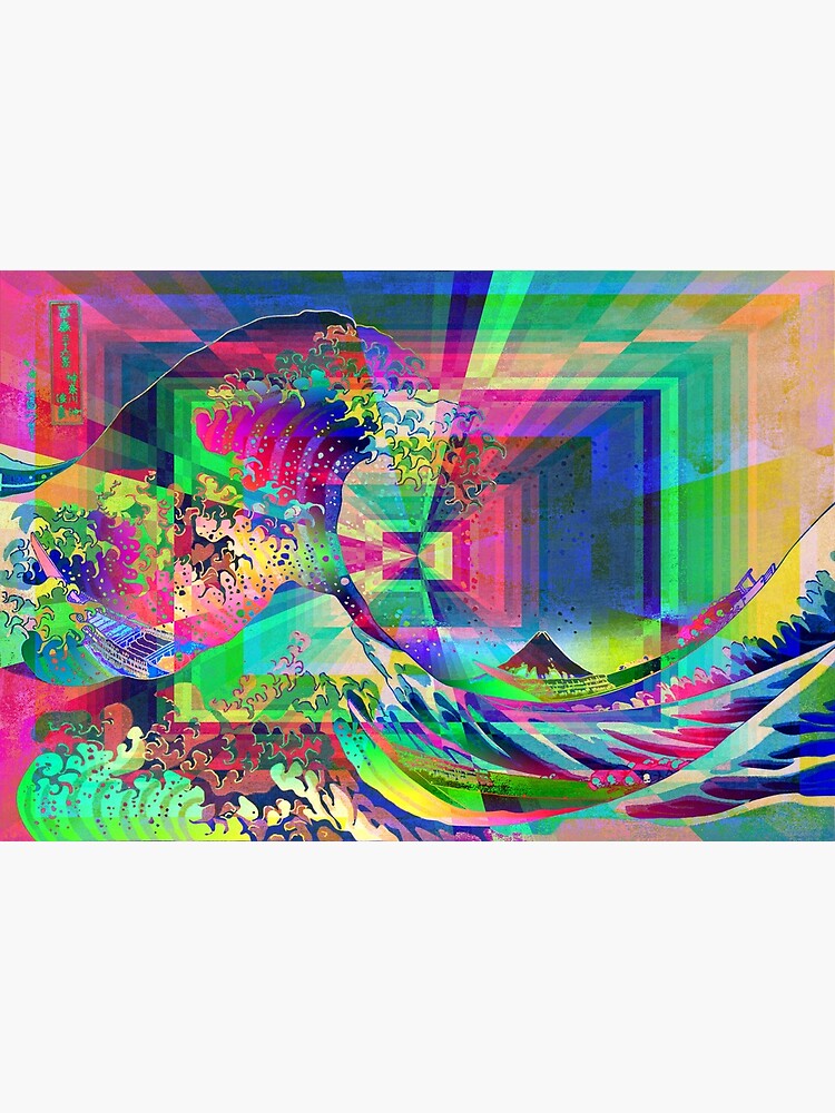 Trippy Great Wave Of Kanagawa Eighties Retro Artwork Poster By