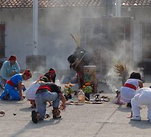 Praying and offering incense - Indian Ceremony by Bernhard Matejka