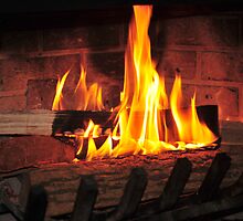Burning fire at fireplace. Can be used as background. by Anton Oparin
