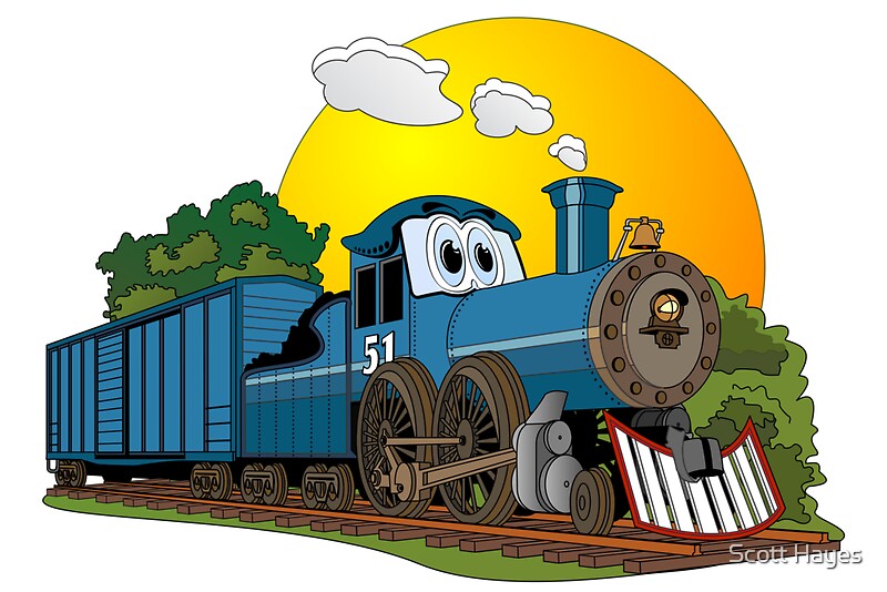 "Blue Steam Locomotive Cartoon" Photographic Prints by Graphxpro