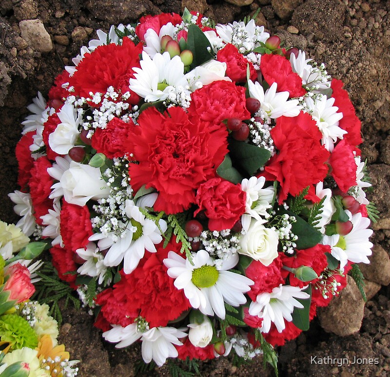 "Red Carnations and White Gerbera Daisies" by kathrynsgallery Redbubble