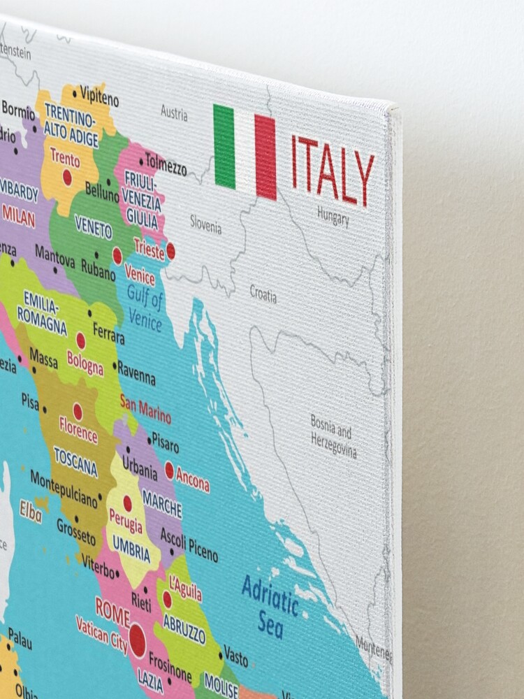 Italy Map With Regions And Main Cities Mounted Print For Sale By