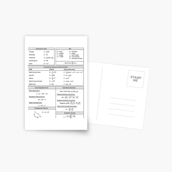 List Of Mathematic Formulae Cheat Sheet Postcard By Jeffgreen