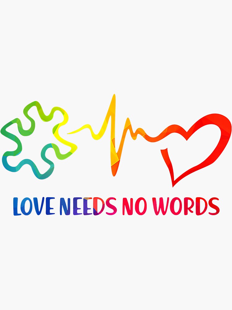 Love Needs No Words Puzzle Heartbeat Heart Autism Awareness Sticker