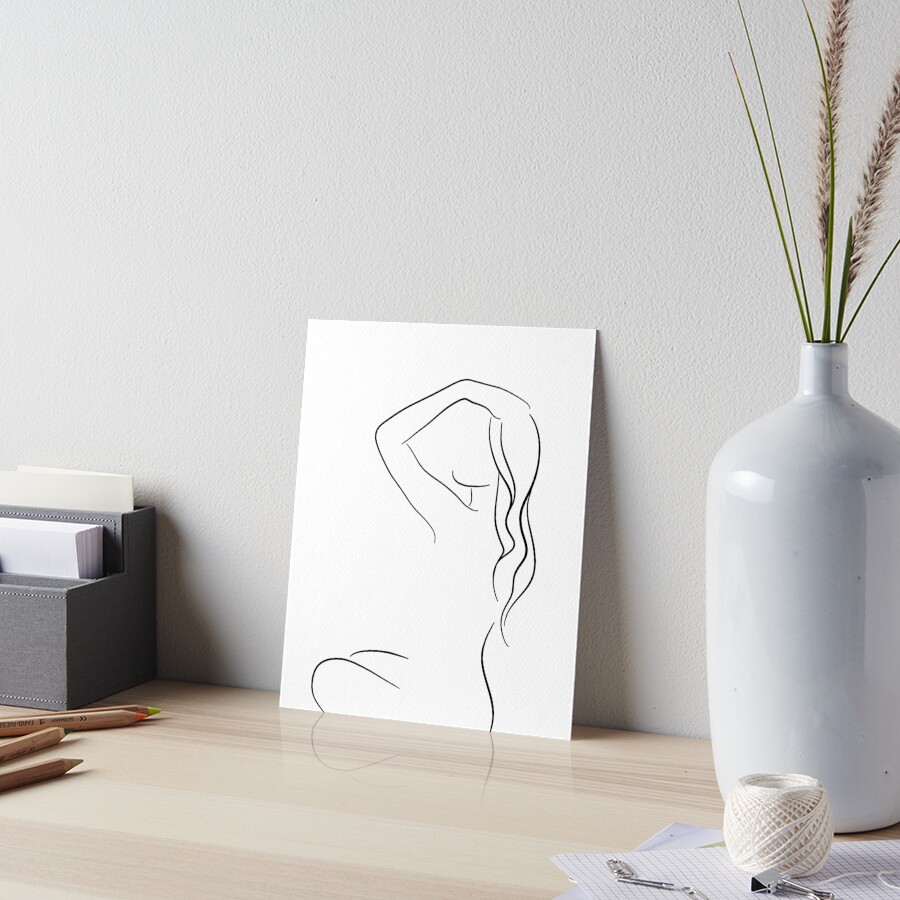 Nude Silhouette Line Art Drawing Elegant Elena Art Board Print For