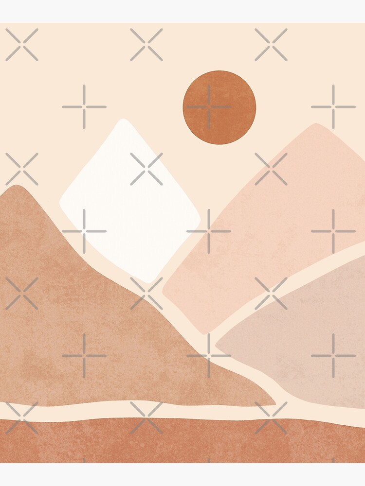 Neutral Boho Mountain Sun Mounted Print By Miss Belle Redbubble