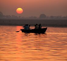 Rowing Boat on the Ganges at Sunrise by SerenaB