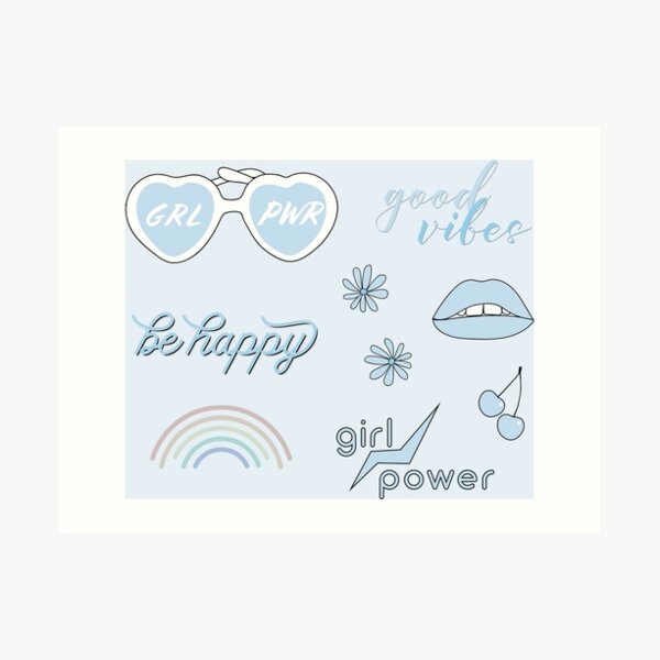 Light Blue Sticker Pack Collection Of Hand Drawn Images And Text For