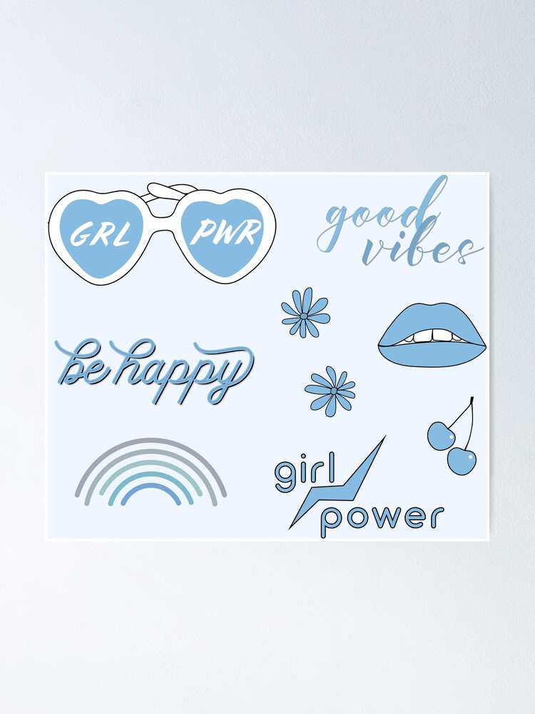 Light Blue Sticker Pack Collection Of Hand Drawn Images And Text For