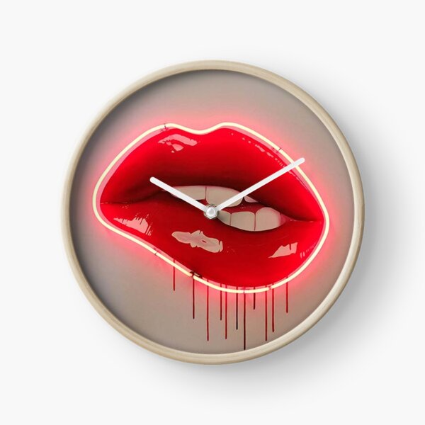 Neon Lip Biting Tapestry Clock By Livpaigedesigns Redbubble