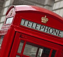 Top part of a red telephone box at an angle by Magdalena Warmuz-Dent
