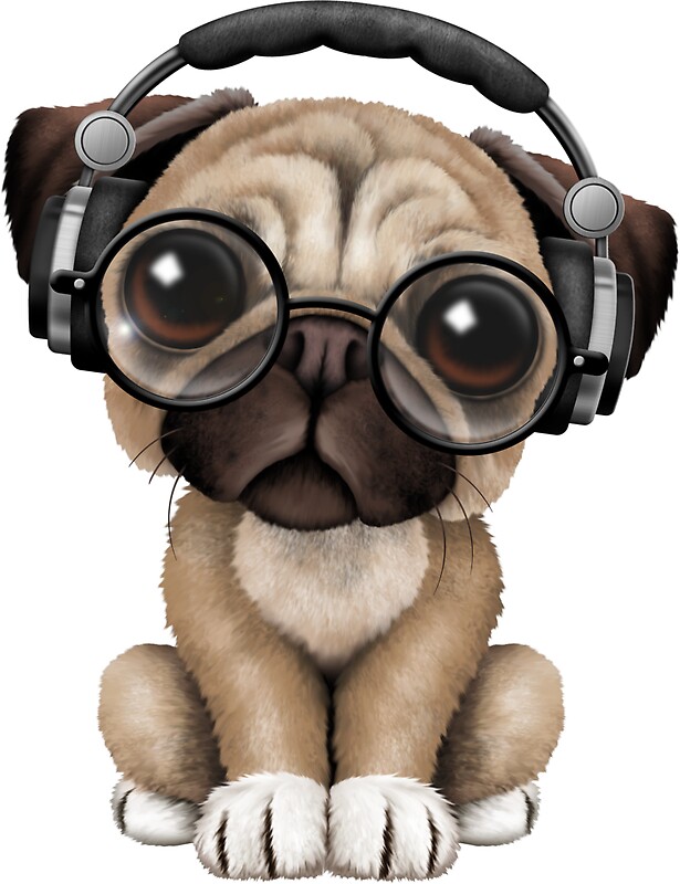 "Cute Pug Puppy Dj Wearing Headphones and Glasses" Stickers by jeff