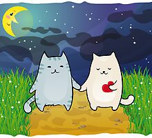 Cats under the moon by -ashetana-