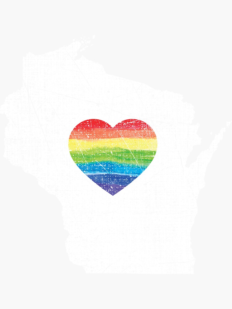 Wisconsin Gay Pride Heart Rainbow Flag LGBT Month Lesbian Bisexual