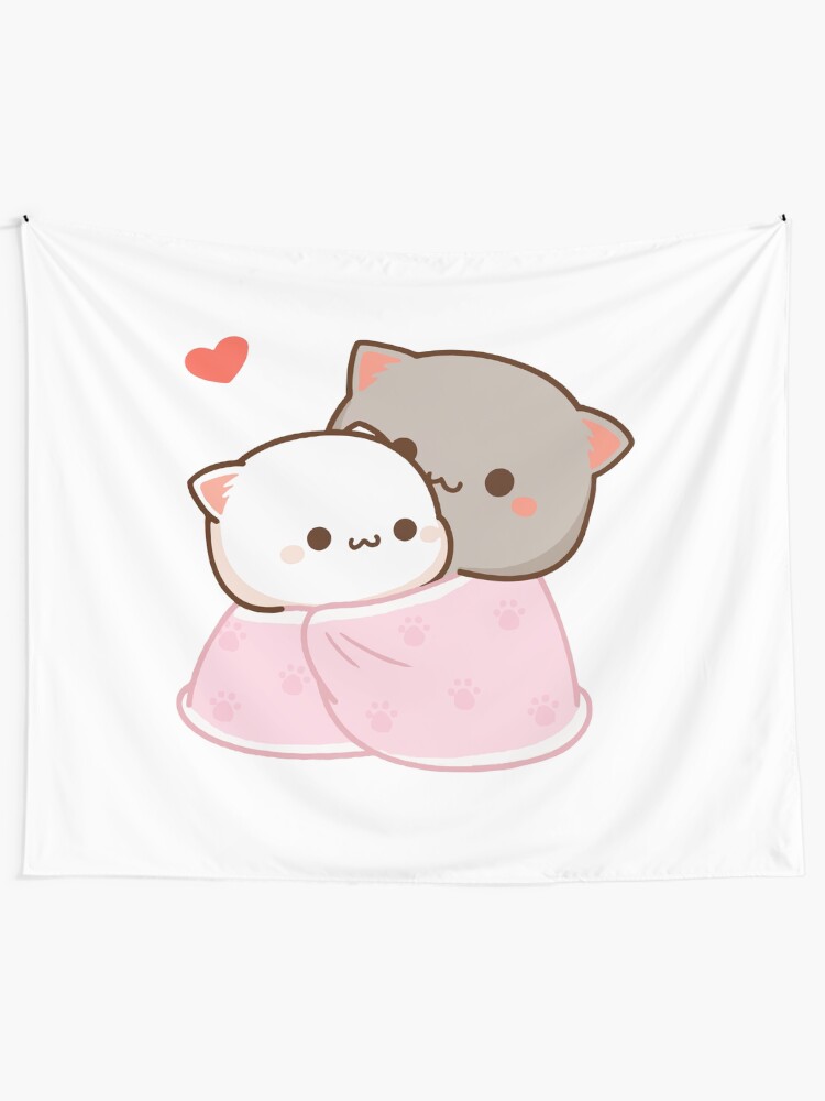 Peach And Goma Cuddling Mochi Peach Cat Tapestry By Misoshop