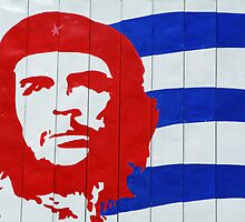 Che Guevara portrait and national Cuban flag by Sami Sarkis