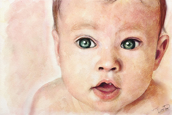 Watercolour Baby portrait painting by Przemysław Bródka - pp,550x550