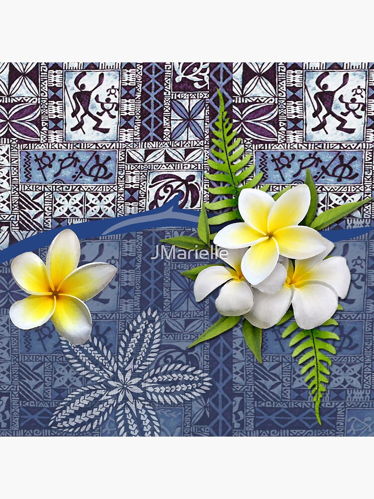 Blue Hawaiian Tapa And Plumeria Sticker For Sale By JMarielle Redbubble