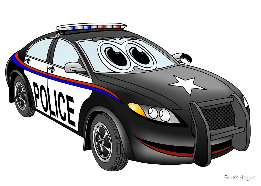 "Police Car Cartoon BW" by Graphxpro | Redbubble