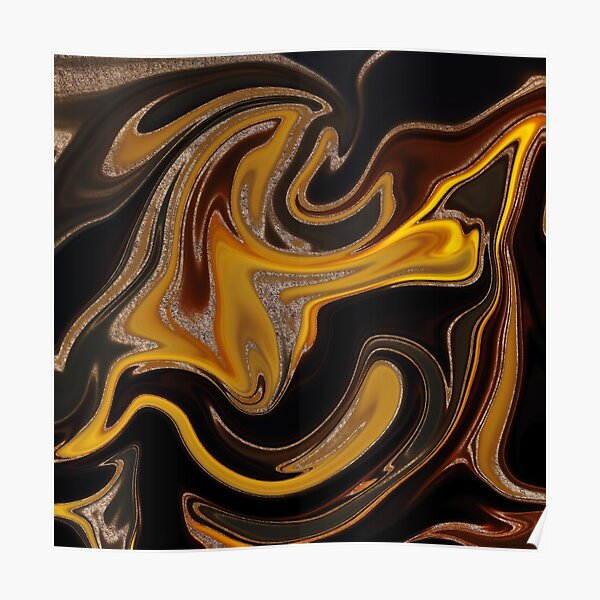 Liquid Amber Faux Marble Texture Black And Gold Poster By