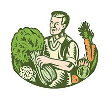 Organic Farmer Green Grocer With Vegetables Retro by patrimonio