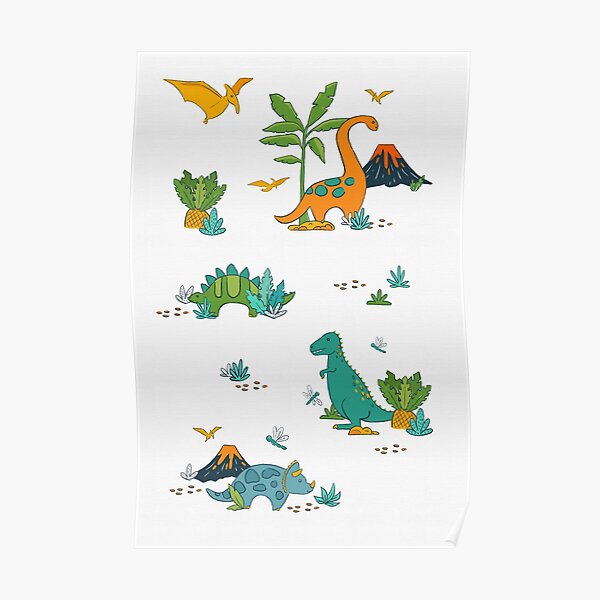 Quirky Dinosaurs Poster By Latheandquill Redbubble