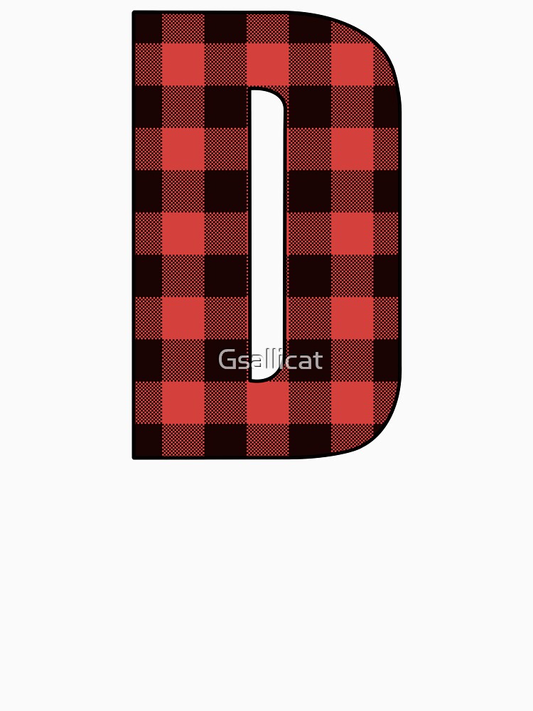 Letter D Monogram Red And Black Buffalo Plaid Check T Shirt By