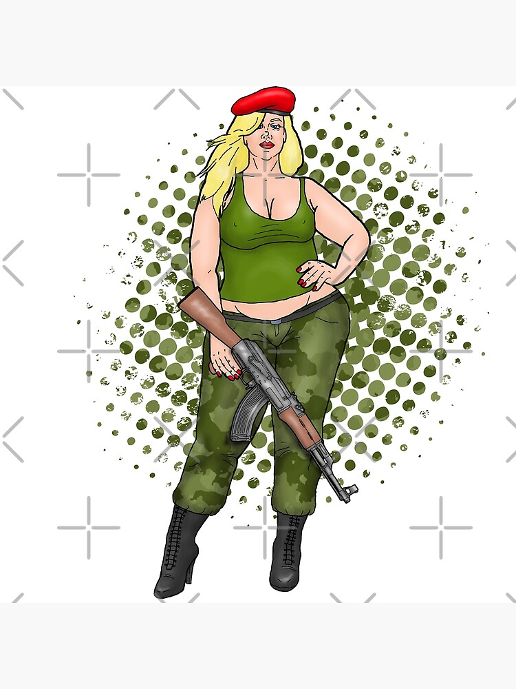 Bbw Pin Up In Military Outfit With Ak Photographic Print By