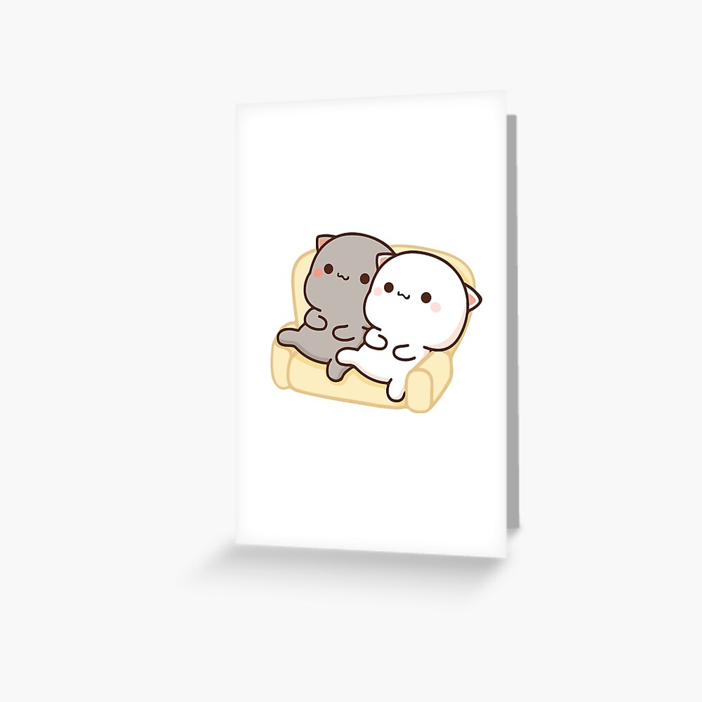 Peach And Goma Mochi Cat Couch Potato Greeting Card For Sale By