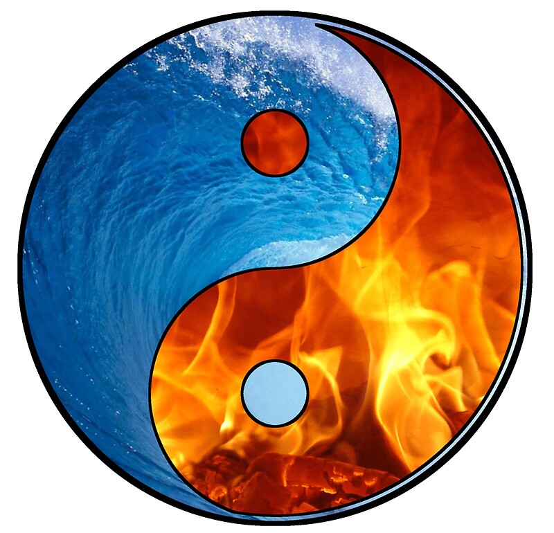 Yin Yang Feuer Wasser / Feuer Und Wasser- Yin Yang-Konzept Stock