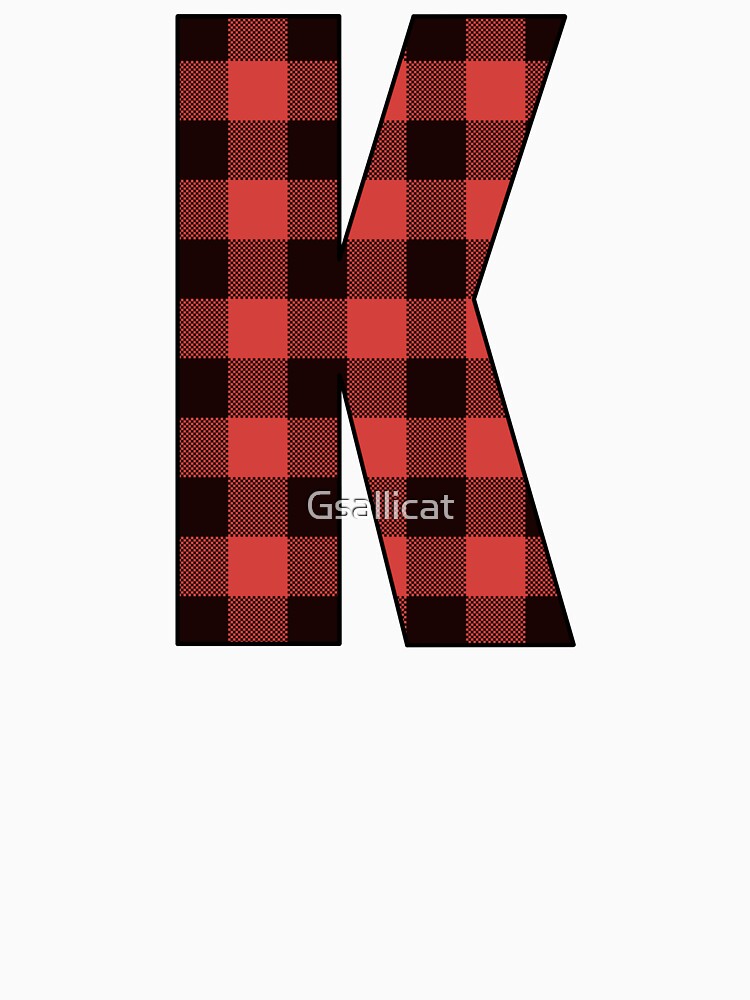 Letter K Monogram Red And Black Buffalo Plaid Check T Shirt By