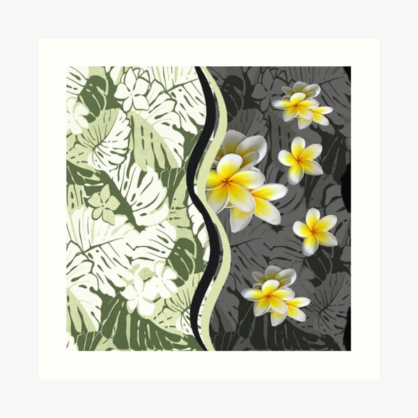 Contemporary Hawaiian Tapa With Plumeria Art Print For Sale By