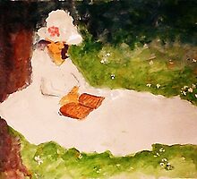 The Reader under the tree, watercolor by Anna Lewis