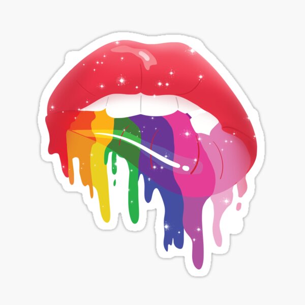 LGBT Glossy Rainbow Gay Pride Dripping Lips Graphic Sticker By Lisbob