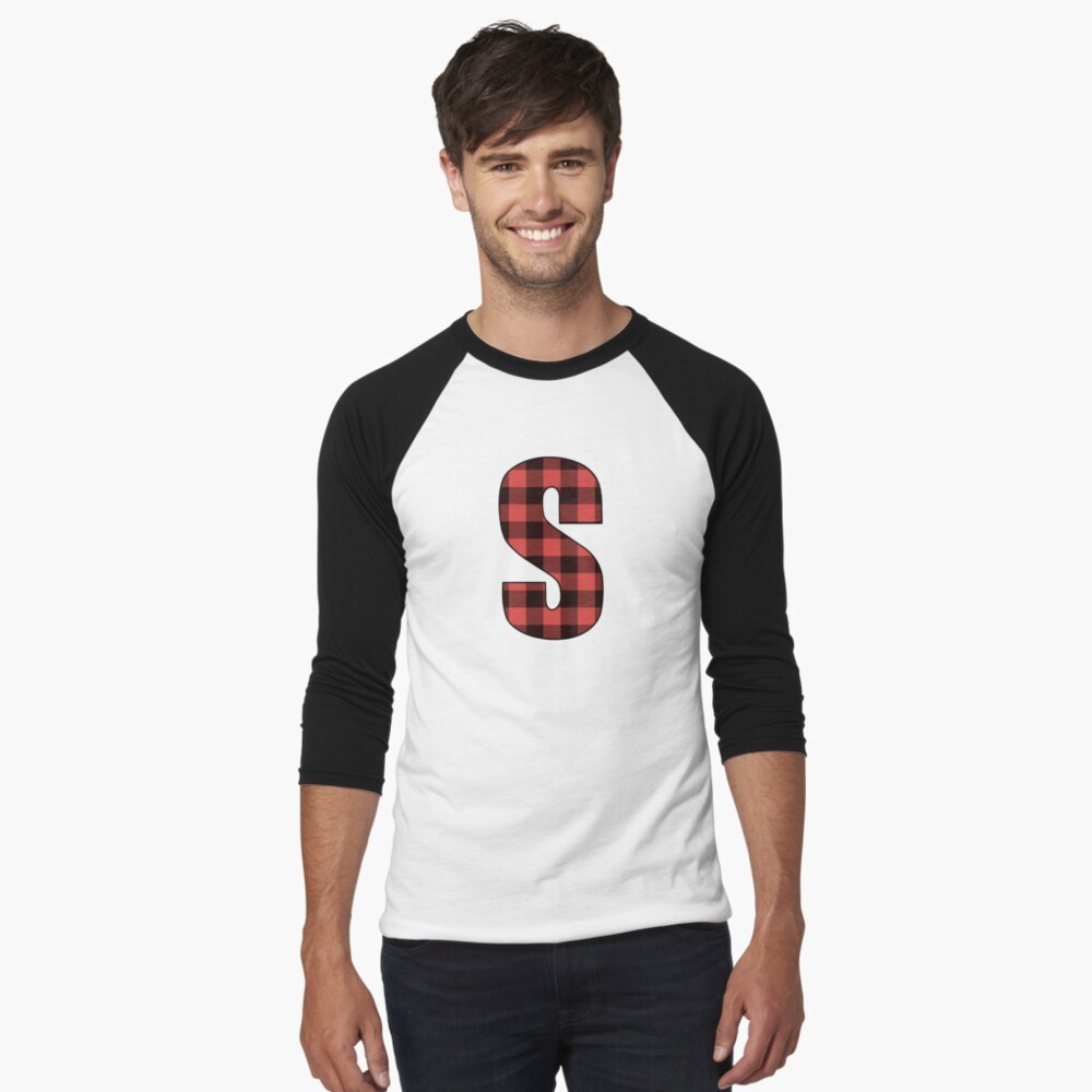 Letter S Monogram Red And Black Buffalo Plaid Check T Shirt By